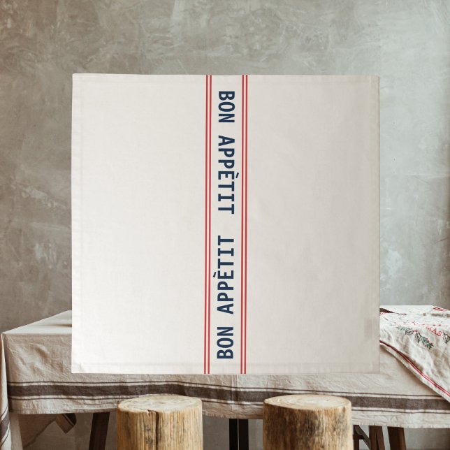 French Blue Bon Appétit & Red Striped Dinner Cloth Napkin (Creator Uploaded)