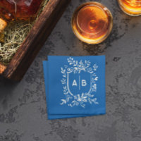 French Blue Botanical Crest Couple Monogram 