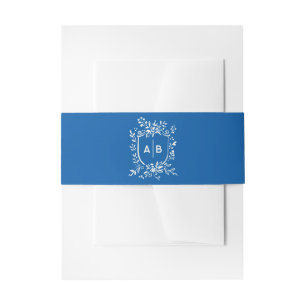 French Blue Botanical Crest Wedding Monogram Invitation Belly Band