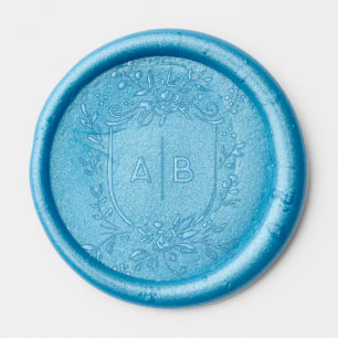 French Blue Botanical Crest Wedding Monogram Wax Seal Sticker