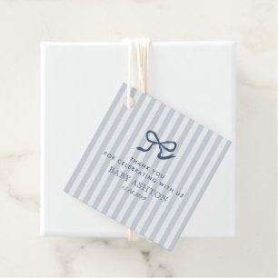 French Blue Bow & Stripes Baby Shower Favor Tags