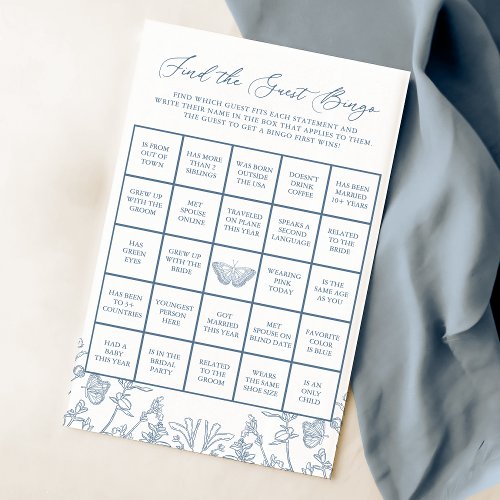 French Blue Chinoiserie Bridal Shower Bingo Game
