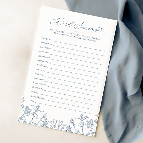 French Blue Chinoiserie Bridal Word Scramble Game