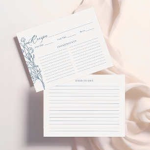 French Blue Chinoiserie Floral Bridal Recipe Card