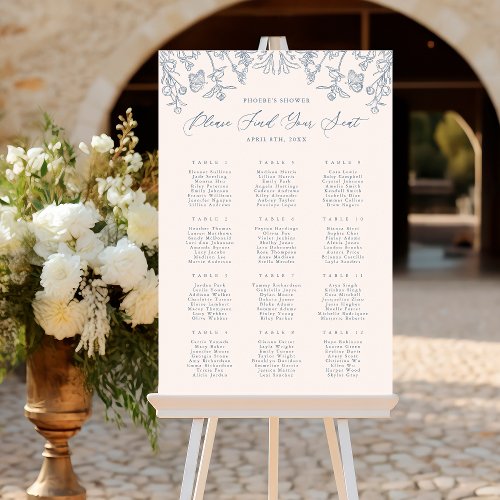 French Blue Chinoiserie Floral Bridal Seating Foam Board
