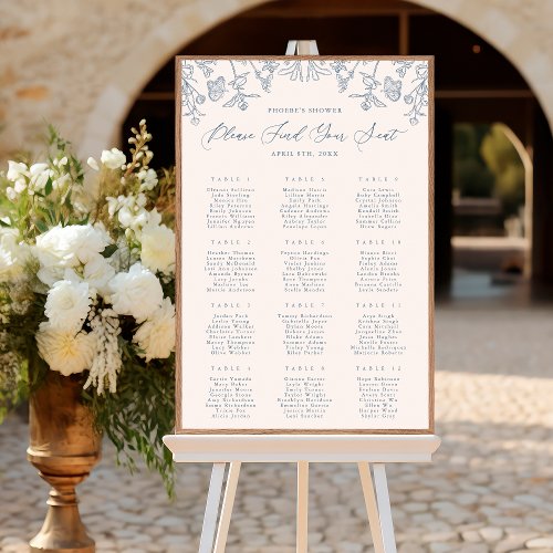 French Blue Chinoiserie Floral Bridal Seating Poster