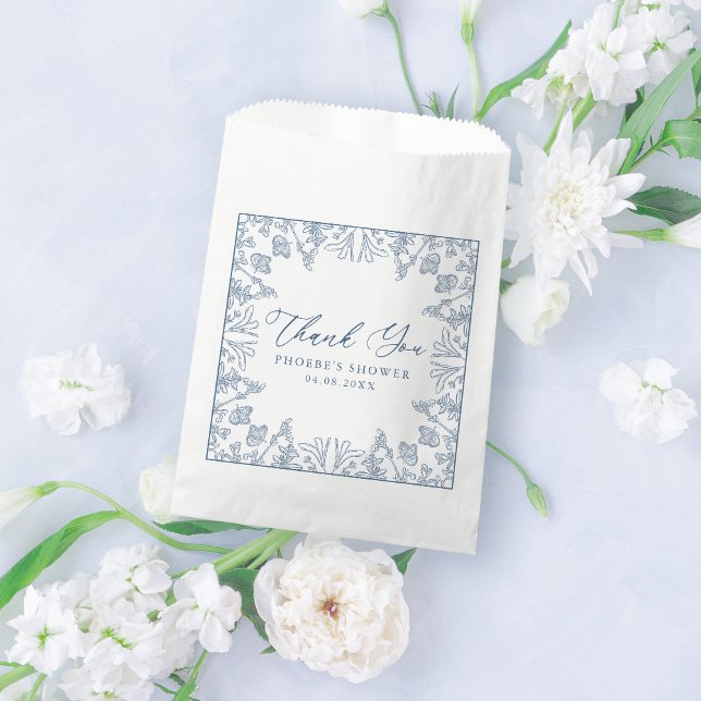 French Blue Chinoiserie Floral Bridal Shower Favor Bag (Creator Uploaded)