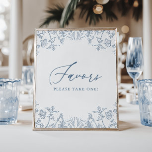 French Blue Chinoiserie Floral Bridal Shower Favor Poster