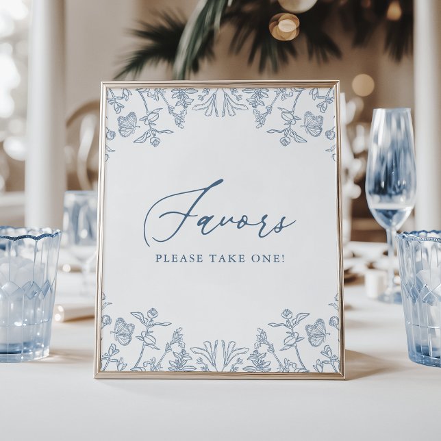 French Blue Chinoiserie Floral Bridal Shower Favor Poster (Creator Uploaded)