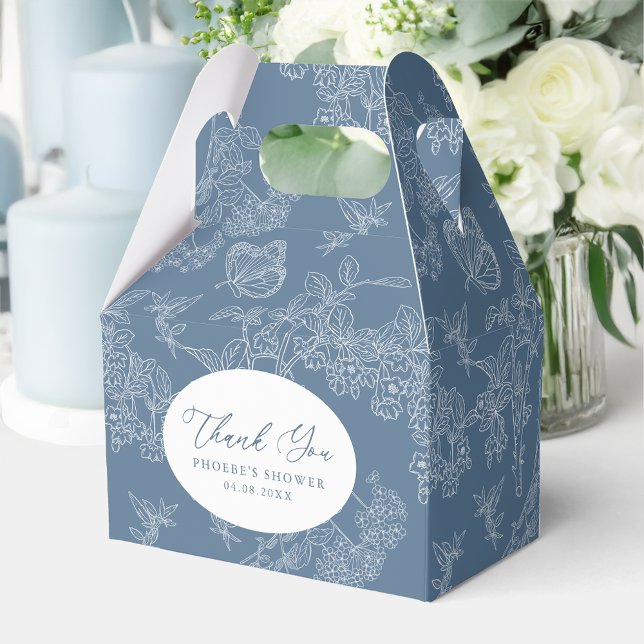 French Blue Chinoiserie Floral Bridal Shower Gable Favor Boxes (Creator Uploaded)