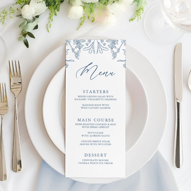 French Blue Chinoiserie Floral Bridal Shower Menu (Creator Uploaded)