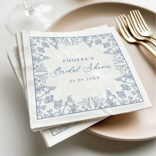 French Blue Chinoiserie Floral Bridal Shower Napkins