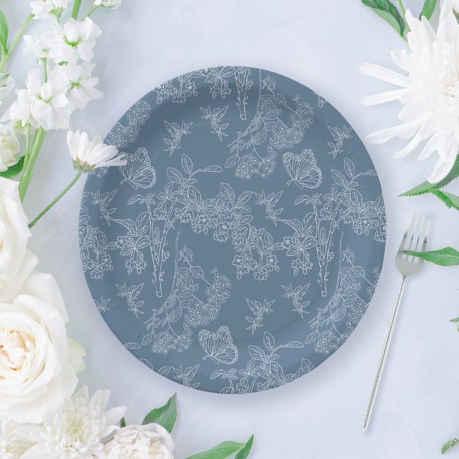 French Blue Chinoiserie Floral Bridal Shower Paper Plates (Creator Uploaded)