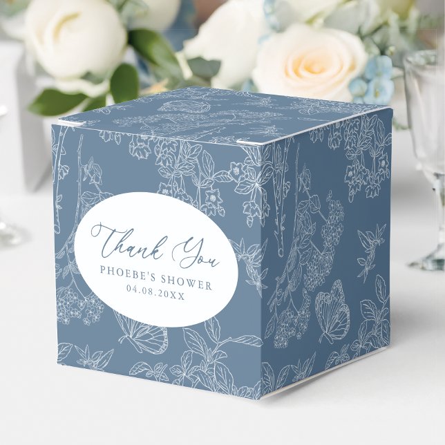 French Blue Chinoiserie Floral Bridal Square Favor Boxes (Creator Uploaded)