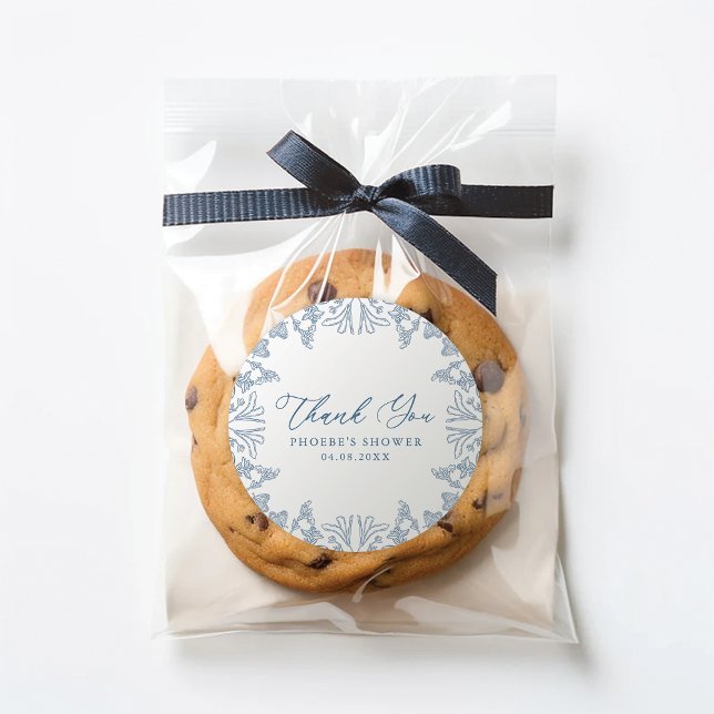 French Blue Chinoiserie Floral Bride Favor Sticker (Creator Uploaded)