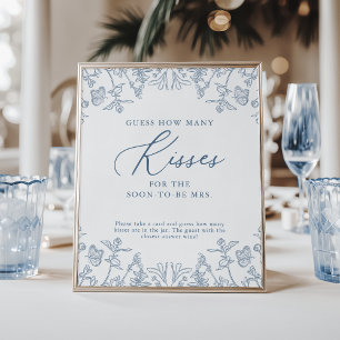 French Blue Chinoiserie How Many Kisses Game Poster