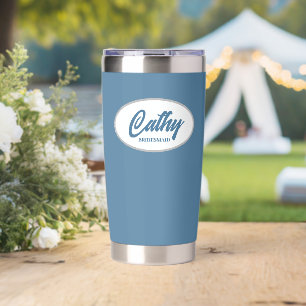 French Blue Color Stylized Name Wedding Bridesmaid Insulated Tumbler