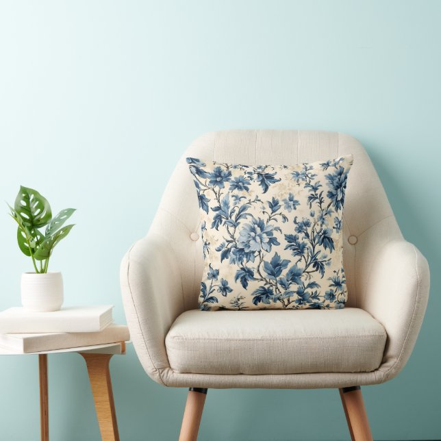 French Blue Country Toile  Throw Pillow (Chair)