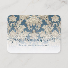 French Blue Elegant Floral Vintage Wood Damask Business Card