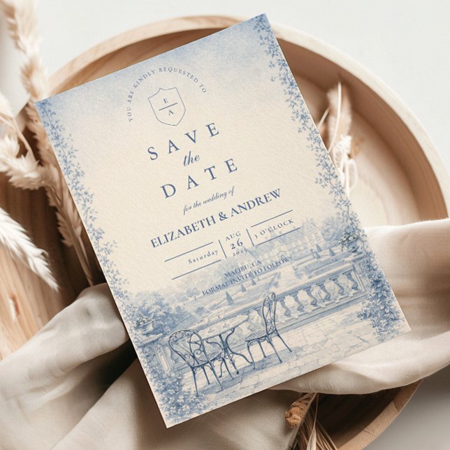French Blue Estate Terrace Wedding Save The Date (Creator Uploaded)