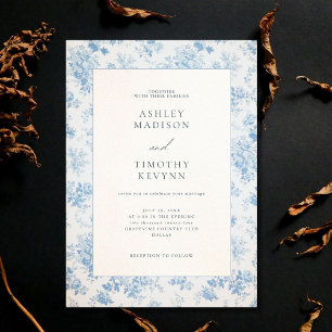 French Blue Fabric Toile Wedding invitation