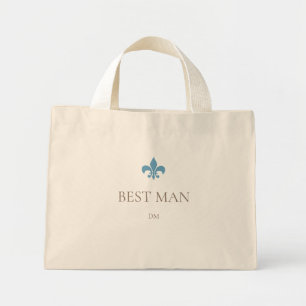 French Blue Fleur de Lis Best Man Initial Monogram Mini Tote Bag