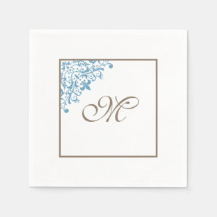 French Blue Fleur de Lis Initial Script Monogram Napkins