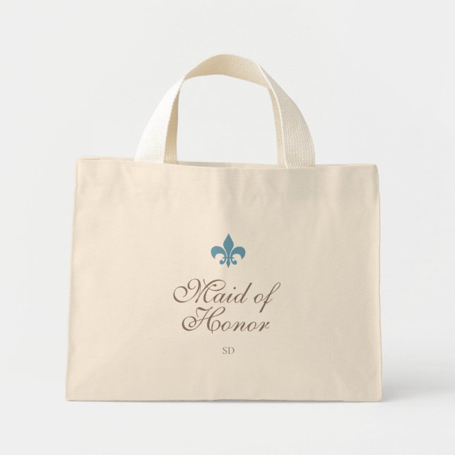 French Blue Fleur de Lis Maid of Honor Initial  Mini Tote Bag (Front)