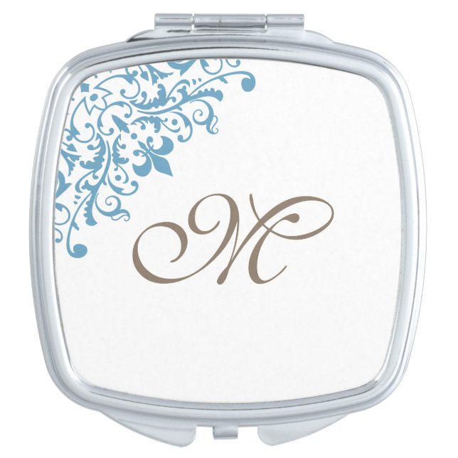 French Blue Fleur de Lis Monogram Bridesmaid Compact Mirror (Front)