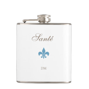 French Blue Fleur de Lis Santé Monogram Wedding Flask
