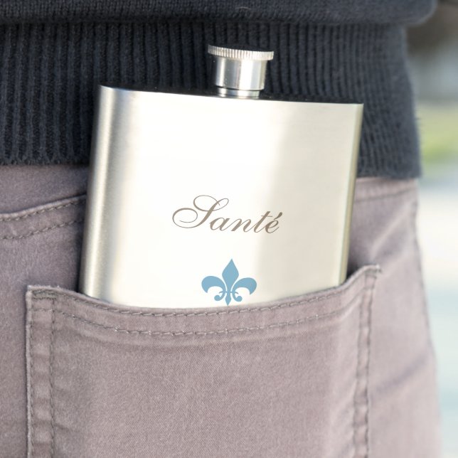 French Blue Fleur de Lis Santé Wedding Favor  Flask (In Situ)