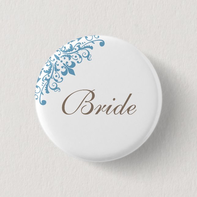 French Blue Fleur de Lis Script Bride Button (Front)