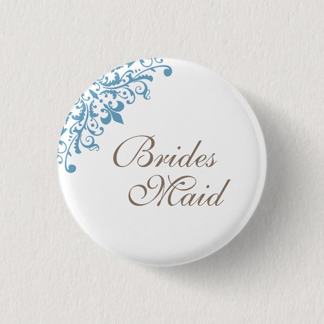 French Blue Fleur de Lis Script Bridesmaid  Button (Front)