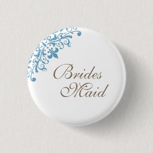 French Blue Fleur de Lis Script Bridesmaid Button