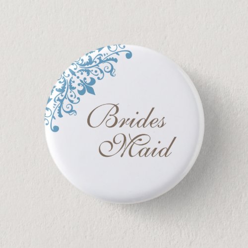 French Blue Fleur de Lis Script Bridesmaid  Button