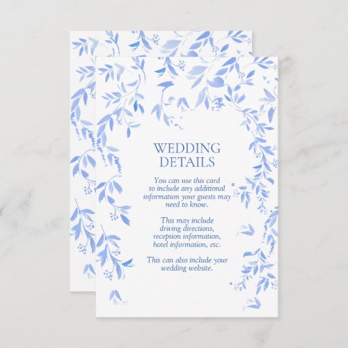 French Blue Floral Botanical Wedding Details Enclosure Card