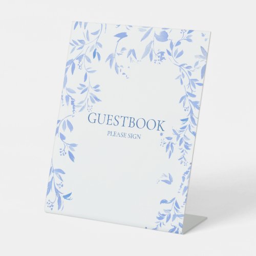 French Blue Floral Botanical Wedding Guestbook Pedestal Sign