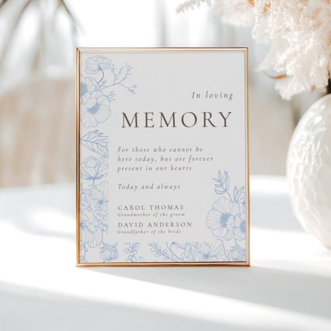 French Blue Floral Line Art In Loving Memory Poster (Creator Uploaded)