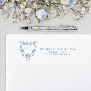 French Blue Floral Monogram Crest Label