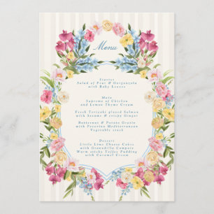 French Blue Floral Monogram Spring Wedding Menu