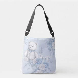 French blue floral ornament and bear crossbody bag