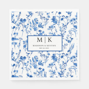 French Blue FloraL wedding cocktail Napkins
