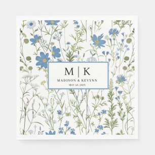 French Blue FloraL wedding cocktail Napkins