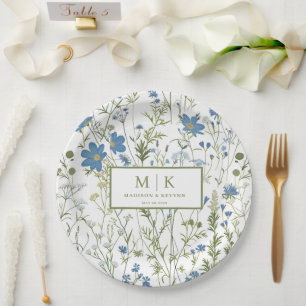 French Blue FloraL wedding cocktail Paper Plates