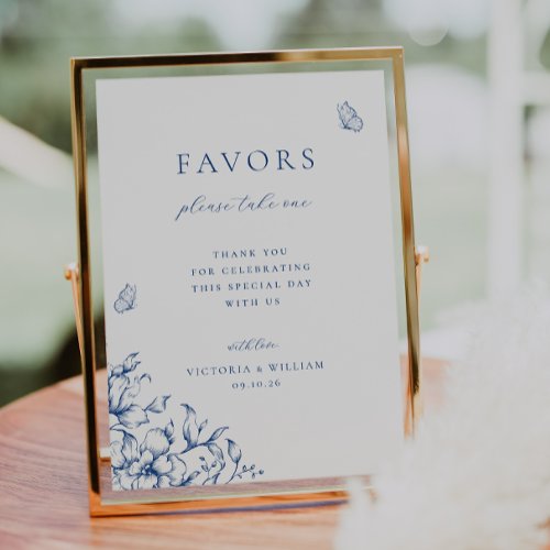 French Blue Floral Wedding Favor Sign