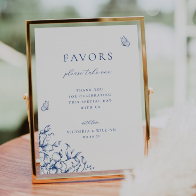 French Blue Floral Wedding Favor Sign (Creator Uploaded)