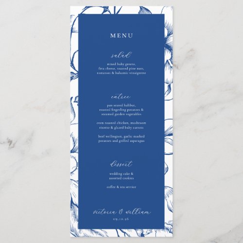 French Blue Floral Wedding Menu and Thank You
