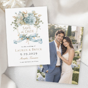 French Blue Floral Wedding Save the Date Photo