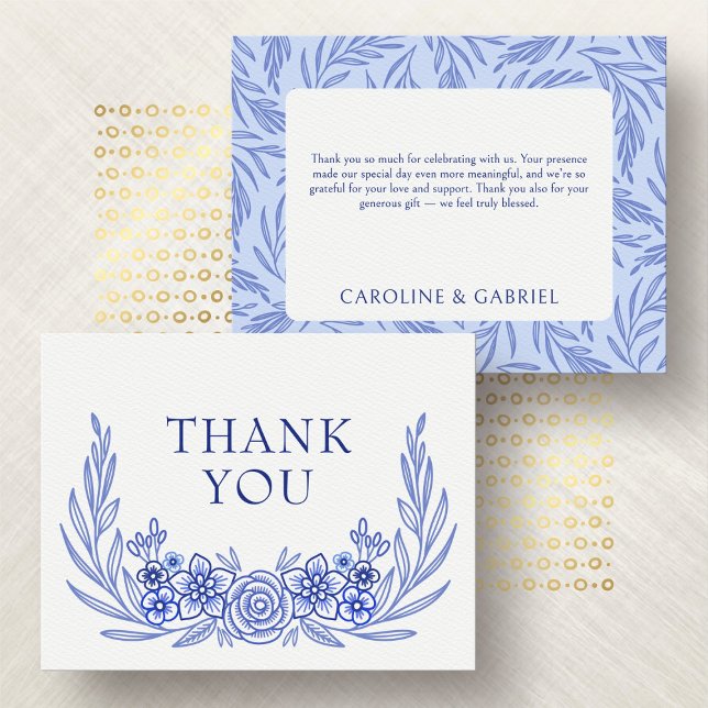 French Blue Floral Wedding Thank You Card (Creator Uploaded)