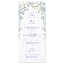 French Blue Florals Wedding Menu